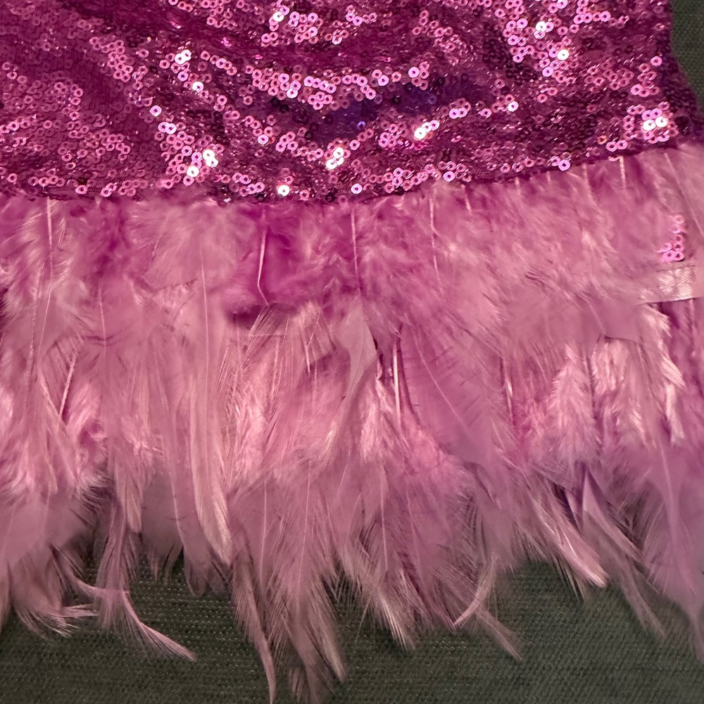 Day + Moon Purple Sequin Feather Trim Crop Top Halter Tie V-Back Party Tank - Picture 3 of 6